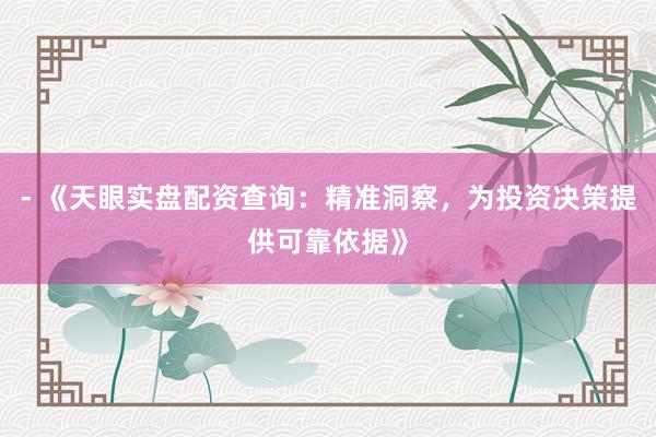 - 《天眼实盘配资查询：精准洞察，为投资决策提供可靠依据》
