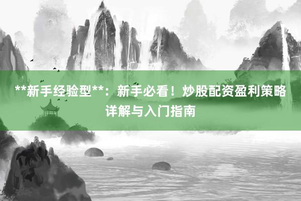 **新手经验型**：新手必看！炒股配资盈利策略详解与入门指南