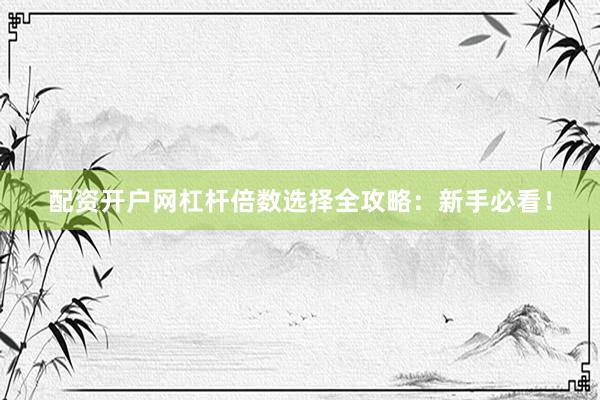 配资开户网杠杆倍数选择全攻略：新手必看！