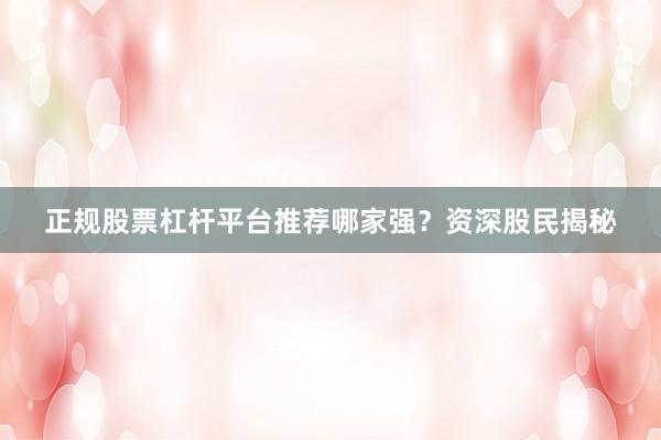 正规股票杠杆平台推荐哪家强？资深股民揭秘