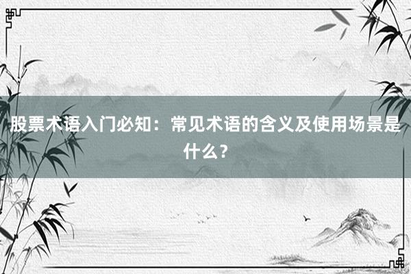 股票术语入门必知：常见术语的含义及使用场景是什么？