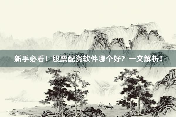 新手必看!股票配资软件哪个好?一文解析!