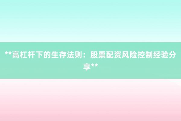 **高杠杆下的生存法则：股票配资风险控制经验分享**