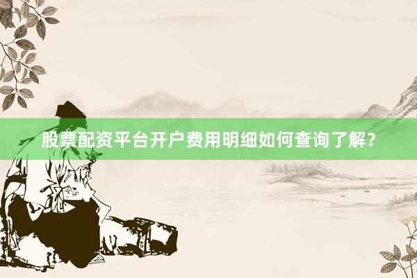 股票配资平台开户费用明细如何查询了解？